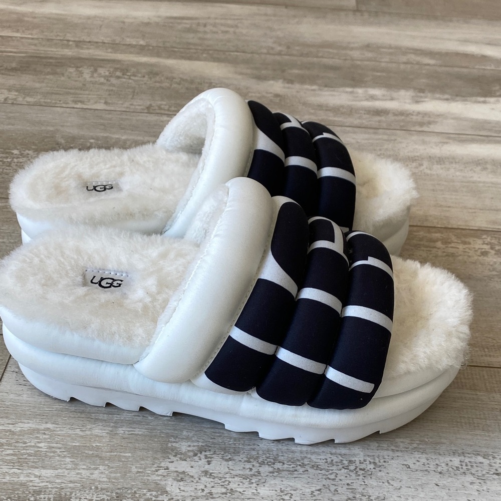 UGG Black and White Fuzzy Slides - Picture 6 of 9